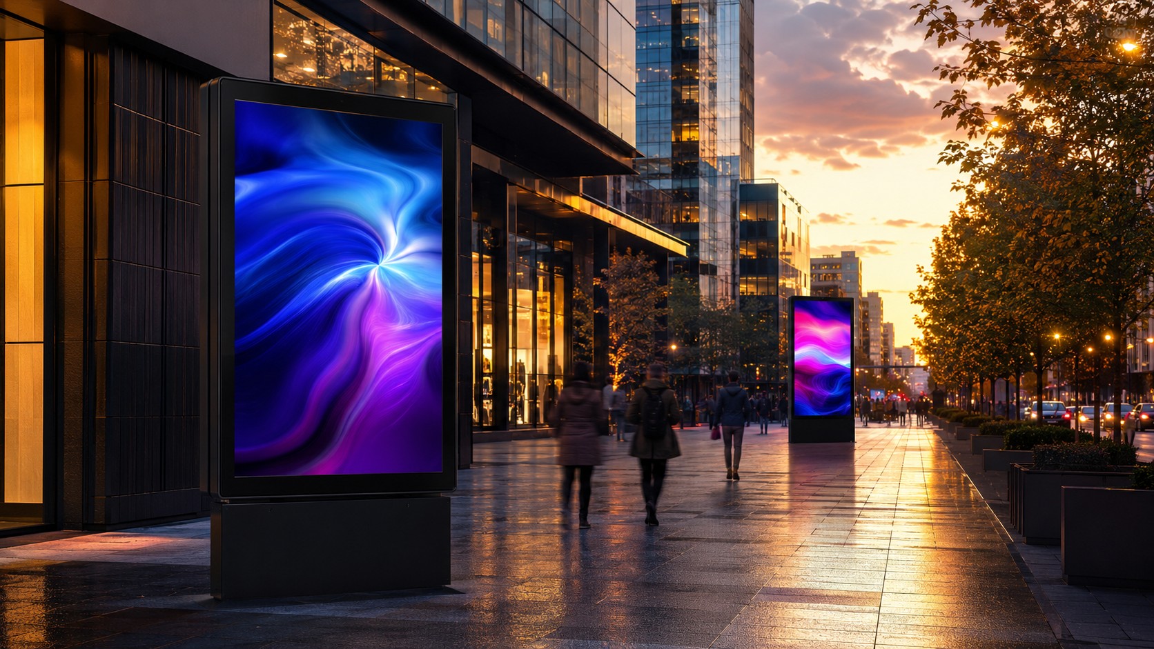 Mupis digitales LED y LCD en entorno urbano premium